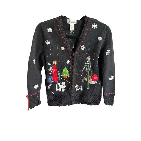 Ambra‎ Black Embroidered Decorated Cardigan Petite Small - Picture 4 of 7